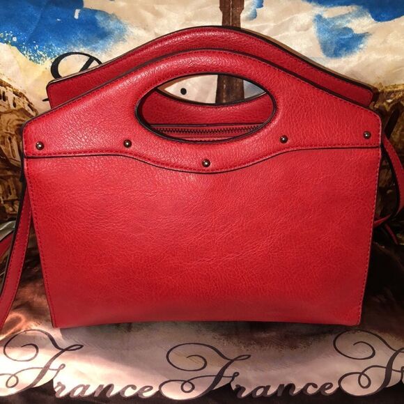 Red Gun Faux Leather Crossbody Convertible Satchel Purse with Handles - Picture 1 of 14